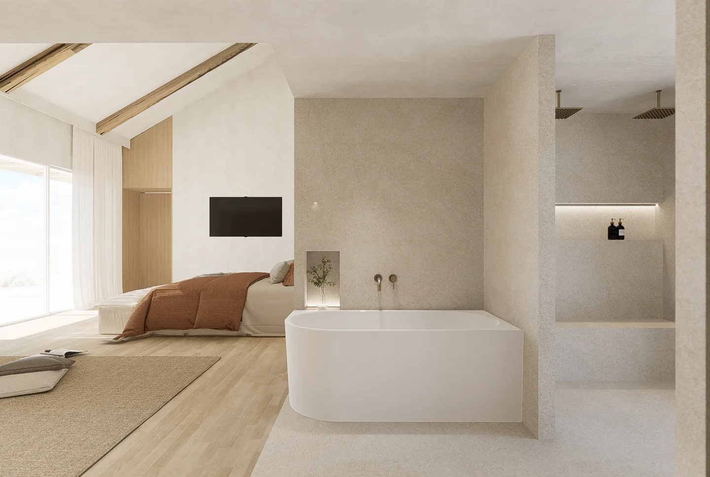 Badkamer met groene tegels in de inloopdouche