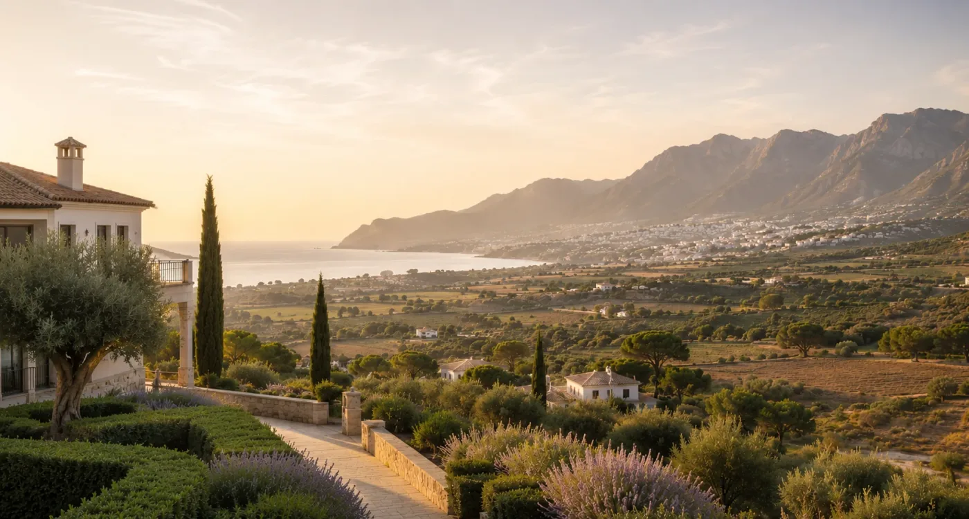 Villa met uitzicht over de Costa Blanca richting zee in het avondlicht